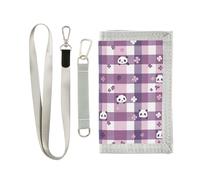 Yoogain Simpatico cartone animato viola Plaid Pandas titolare con clip di denaro per le donne semplice portafoglio pieghevole con cordino, panda plaid viola carino cartone animato, 1 size, Moda