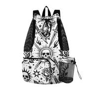 Yoogain Skull Rose Old School Style Draw String Back Bag Summer Camp Bag con tasche Cinch Sack impermeabile