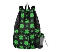 Yoogain St Patrick's Day Green Shamrock Dog Paw Drawstring Bags Summer Camp Bag con tasche Cinch Back Sack Wet and Dry Separation