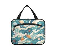 Yoogain Summer Beach Blue Shells appeso borsa per gli uomini che viaggiano con gancio, designer borse pieghevoli per gli uomini per le signore viaggio cartera para maquillaje L, Estate spiaggia blu