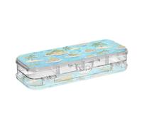 Yoogain Summer Island Blue Art Painting Plastic Pencil Box Clear Double Layer Large Pen Case per cancelleria con scatto e coperchio