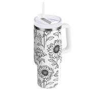 Yoogain Sunflower Simple Line Art Bicchiere isolato sottovuoto con coperchio a prova di perdite, bocca larga, tazza in acciaio inox per sport, asilo nido, campeggio e altro ancora