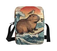 Yoogain Surfing Capybaras Ukiyo-e Style piccola borsa messenger per le donne borsa a tracolla uomo donna moda borse donna borsa tracolla tracolla regolabile per lavoro