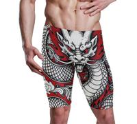 Yoogain Swim Jammers - Pantaloncini da bagno a compressione, lunghezza al ginocchio, da uomo, Rosso Drago Cinese Arte, L