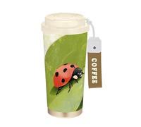 Yoogain Tazza da caffè da viaggio con coperchio a forma di insetto che riposa sulla foglia verde, tazza da caffè in acciaio inox per bevande calde e fredde, 500 ml, a prova di perdite