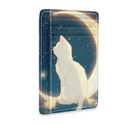 Yoogain The White Cat on The Moon portafoglio in pelle sottile con finestra ID blocco RFID piccolo porta carte di credito per uomini e donne