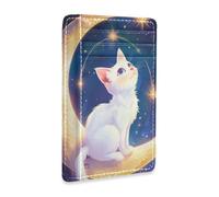 Yoogain The White Cat on The Moon portafoglio sottile da uomo in pelle con finestra ID blocco RFID porta carte di credito portafoglio per uomini e donne