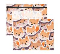 Yoogain Trousse per cosmetici, robusta tasca a 3 fori per lettere di carta A4, confezione da 2 pezzi, per studenti e oggetti artistici, motivo volpe carina, arancione