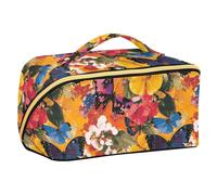 Yoogain Trousse per trucchi con farfalle e fiori dai colori vivaci con divisori impermeabile di grande capacità borsa cosmetica da viaggio con scomparti e maniglia