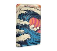 Yoogain Ukiyo-e Style Waves portafoglio sottile in pelle con finestra ID blocco RFID porta carte per uomini e donne