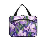 Yoogain Viola e Bianco Iris fiori appesi trucco borse per le donne con gancio, designer necessità borsa da toilette impermeabile per le donne must haves crociere bolso para maquillaje de mujer L