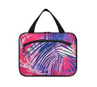 Yoogain Viola foglie tropicali appeso appeso borsa da toilette da viaggio con gancio, designer carino cura della pelle borsa per le signore che viaggiano bolsa para maquillaje L, foglie tropicali
