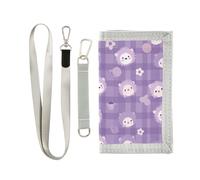 Yoogain Viola Hedgehogs Checkered Plaid portafoglio per gli uomini bifold per le donne semplice titolare della carta portafoglio con cordino, porcospini viola a scacchi plaid, 1 size, Moda