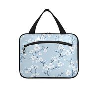 Yoogain White Cherry Blossoms Soft Blue appeso trucco custodia da viaggio con gancio, designer espandibile borsa cosmetica per papà viaggio bolsas para maquillaje de mujer L, fiori di ciliegio bianco