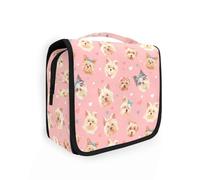 Yoogain Yorkshire Terrier Dogs Chic Peach borsa da viaggio per le donne con gancio per appendere Borsa per il trucco trapuntata portatile con scomparti e manico