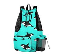 Yoogain Zaino da spiaggia con coulisse verde con orca nera con coulisse borsa da palestra con tasca per bottiglia d'acqua borsa zaino a corda separazione asciutta bagnata