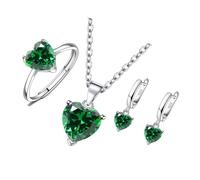Yooghuge 3Pieces Elegante A Forma Di Cuore Cubic Zirconia Gioielli Set Collana Orecchini Anelli Accessori Leggero Per Le Donne Brillante A Forma Di Cuore Cubic Zirconia Gioielli Trio, Misura unica