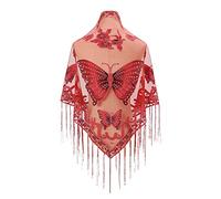 Yooghuge Scialli Formali E Avvolgere Per Abiti Da Sera Pizzo Tulle Sciarpa Scialle Trasparente Con Frangia Farfalla Ricamata Farfalla Ricamata, C, Taglia unica