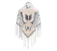 Yooghuge Scialli Formali E Avvolgere Per Abiti Da Sera Pizzo Tulle Sciarpa Scialle Trasparente Con Frangia Farfalla Ricamata Farfalla Ricamata, F, Taglia unica