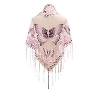 Yooghuge Scialli Formali E Avvolgere Per Abiti Da Sera Pizzo Tulle Sciarpa Scialle Trasparente Con Frangia Farfalla Ricamata Farfalla Ricamata, L, Taglia unica