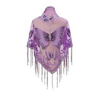 Yooghuge Scialli Formali E Avvolgere Per Abiti Da Sera Pizzo Tulle Sciarpa Scialle Trasparente Con Frangia Farfalla Ricamata Farfalla Ricamata, G, Taglia unica