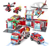 YOOHBERRYS 827pezzi Caserma Dei Pompieri ed Elicottero, Fire Station toy per la Costruzione con Vigili del Fuoco Idea Regalo Giocattoli per Bambini 8+ Anni