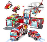YOOHBERRYS 827pezzi Caserma Dei Pompieri ed Elicottero, Fire Station toy per la Costruzione con Vigili del Fuoco Idea Regalo Giocattoli per Bambini 6-12 Anni