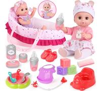 YOOHBERRYS Set di Bambola Bebè, Bambolotti Bambole e Accessori, Gioco di Ruolo Giocattoli, Realistico Giocattoli per Bambola Neonato con Vestiti, Set di Alimentazione, Compleanno Natale Regalo