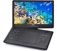 YOOHOO Lettore DVD portatile da 16,9" con schermo girevole da 14,1", con batteria ricaricabile, lettore DVD mobile per bambini, sincronizzazione TV, supporto USB SD Card con caricatore per auto (nero)