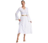YOOJIA Costome De Angelo Donna Costume Romano Cosplay Dea Greca Vestito Con Maniche Lunghe Calze Flare Vestiti Da Festa Rappresentazione Sul Palco Bianco M