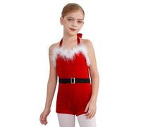 YOOJIA Costume da bambina per bambini, costume da bambina con scollo a cavezza con piumino Cosplay per madre di Natale per mascherata serata, costume spettacolo 5-16 anni, rosso 15-16 anni