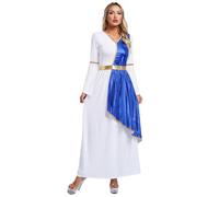 YOOJIA Costume da dea antichità da donna, vestito cosplay atena mitologia Halloween a maniche lunghe in chiffon tuge di afrodite romano per mascherata blu reale L