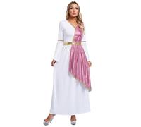 YOOJIA Costume da dea antichità da donna, vestito cosplay atena mitologia Halloween a maniche lunghe in chiffon tuge di afrodite romano per mascherata rosa L