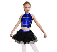 YOOJIA Costume da Ringmaster per bambini e ragazze, vestito signor leale mago top corto paillettes con tutù gonna in rete per festa carnevale Halloween blu reale 15-16 anni