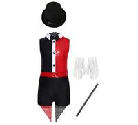 YOOJIA Costume mago per bambini, con paillettes senza maniche con cappello e bacchetta magica spettacoli di magia rossa 5-6 anni
