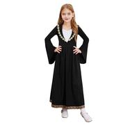 YOOJIA Costume vintage rinascimentale da bambina a trapezio a maniche lunghe costume da duchessa medievale Halloween, vestito da principessa da sera 5-16 anni, nero 15-16 anni