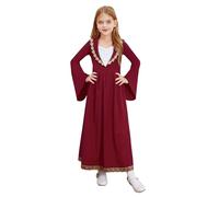 YOOJIA Costume vintage rinascimentale da bambina a trapezio a maniche lunghe costume da duchessa medievale Halloween, vestito da principessa da sera 5-16 anni, bordeaux 15-16 anni
