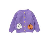 YOOJIA Costumi Di Natale Bambino Natale Halloween Maglione Cardigan Giacca A Maglia Modello Zucca Babbo Natale Cappotto Con Bottoni A Maniche Lunghe 6 Mesi -3 Anni Viola 12-18 mesi