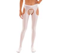 YOOJIA Pantaloni glutei Aperti Cavallo Collant Ginnastica Leggings da Danza Scavati Lungo Basso per Reggicalze Pantyhose Bodystocking, bianco, L