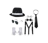 YOOJIA Set Cappello Fedora Sequine Festa Kit Accessori Disco Occhiali Sole | Costumi Degli Anni ' E ',Costume Una Star Della Danza,Lucido,Retro,Set Accessori Disco ',Cosplay ',Carnevale,Per Halloween