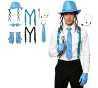 YOOJIA Set Guanti Disco Accessorio Costume Retro Degli Anni 70 Cosplay Danza Azzurro chiaro Taglia unica