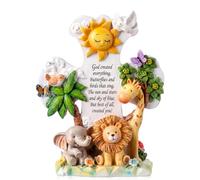 Yookeer Croce da parete con scritta in inglese "God Created Everything | Croce da parete in rilievo 3D con animali safari e versi sulla fede, per battesimo cristiano, decorazione camera da letto