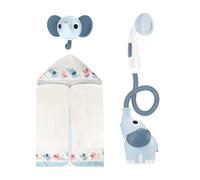 Yookidoo Soffione doccia a forma di elefante, con beccuccio a forma di elefante, controlla il flusso d'acqua da 2 manopole per il massimo divertimento nella vasca o nel lavandino, per neonati (blu