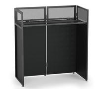 YOOKOO Cabina pieghevole per DJ per montaggio rapido, senza attrezzi, tavolo da DJ con bordo bianco e nero, struttura in metallo, supporto per DJ con foro per cavo, tappetino antiscivolo e borsa per