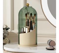 YOOLENS Porta pennelli da trucco con coperchio rotante a 360 gradi, trasparente, antipolvere, organizer per trucco per piano di lavoro del bagno, verde beige