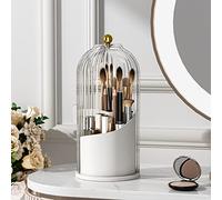 YOOLENS Porta pennelli da trucco con coperchio rotante a 360 gradi, trasparente, antipolvere, organizer per trucco per piano di lavoro del bagno, trasparente