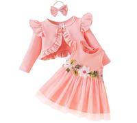 Yoolhamy Bambina Vestito e Cardigan Set Manica Lunga Cotone Principessa Tutu Abiti con Cappotto Outfit per Bambine