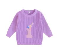 Yoolhamy Maglione di Compleanno della neonata a Maniche Lunghe Lavorato a Maglia Pullover Felpa con Lettera Ricamo Maglieria per Bambino Casual Vestiti Invernali per Bambini, Viola, 1-2 Anni