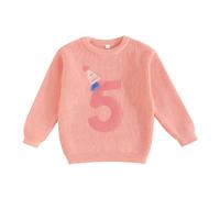 Yoolhamy Maglione di Compleanno della neonata a Maniche Lunghe Lavorato a Maglia Pullover Felpa con Lettera Ricamo Maglieria per Bambino Casual Vestiti Invernali per Bambini, Rosa, 5-6 Anni