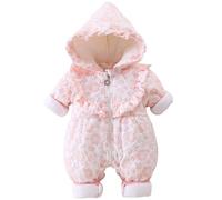 Yoolhamy Pagliaccetto Neonato Invernale Bambino Ragazze Tuta da Neve Inverno Cappotto Spessa Cerniera Antivento con Cappuccio Pile Capispalla (Ruffle Pink, 0-3mesi)